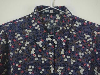 二手┊夜幕藍瓊花玉葉游光掠影交錯繁複短袖襯衫┊vintage 復古風格 古著