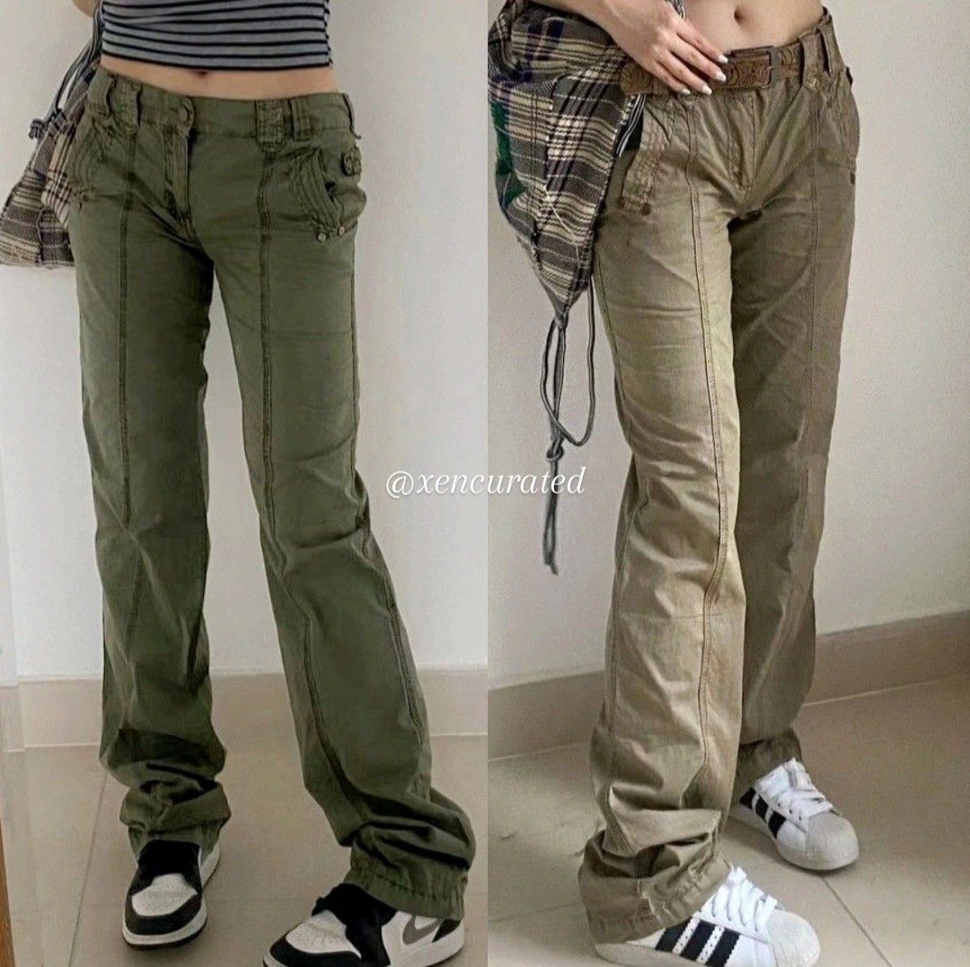 Y2K Low Rise Oversized Cargo Pant, Green