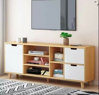 Wooden tv rack with shelves