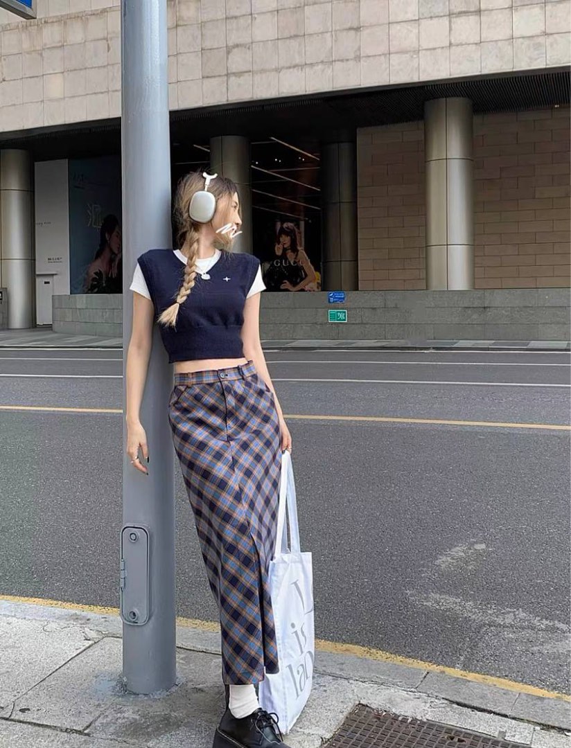 Bias plaid maxi skirt shop