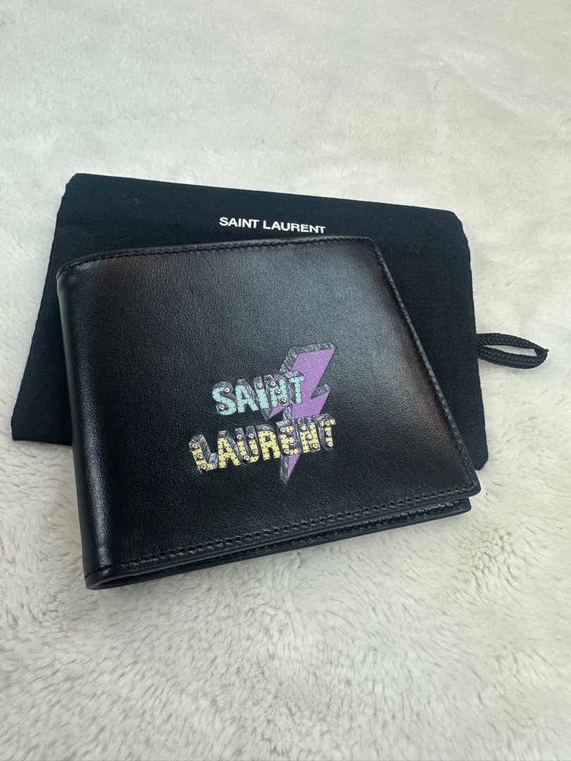YSL Black Leather Lightning Bolt Bi-fold Wallet, Luxury, Bags & Wallets ...