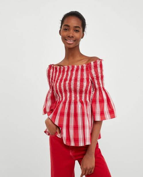 ZARA RED STRIPED SMOCK TOP Women s Fashion Tops Blouses on