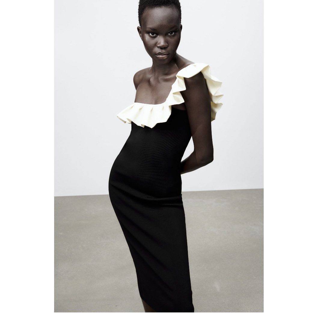 Zara one shoulder black dress sale
