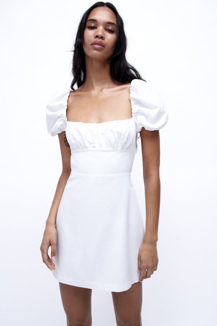 Zara white cut out dress with puff sleeve Women s Fashion Dresses Sets Dresses on Carousell