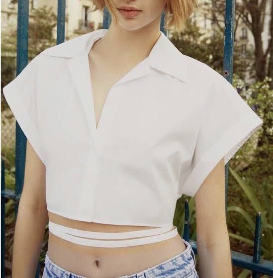 White polo crop top top