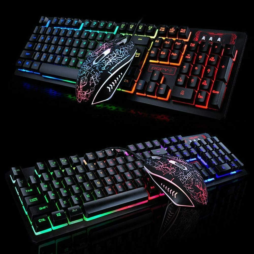 1828) LEXONELEC KEYBOARD MOUSE COMBO K13 104 KEY WIRED RAINBOW BACKLIT MULTIMEDIA ERGONOMIC USB