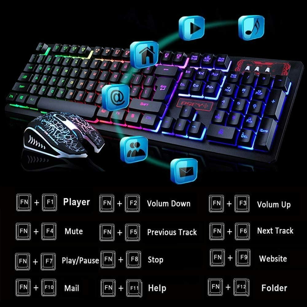 1828) LEXONELEC KEYBOARD MOUSE COMBO K13 104 KEY WIRED RAINBOW BACKLIT