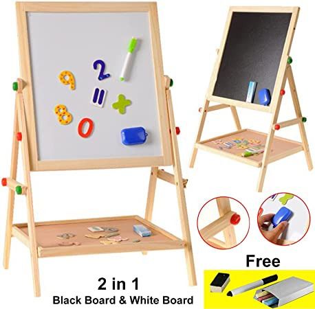 MEEDEN Kids Art Easel with Double-Sided Standing Blackboard & White Board-White