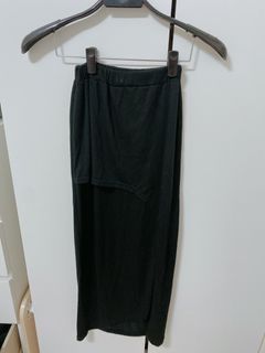 黑色棉質開衩造型長裙