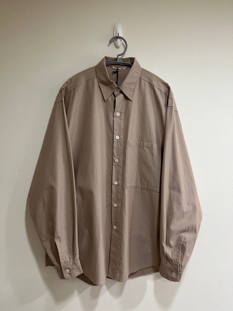 (全新) AURALEE / WASHED FINX TWILL BIG SHIRTS 混褐色 3號 寬版 襯衫 寬鬆 23SS 日系 春夏 米色