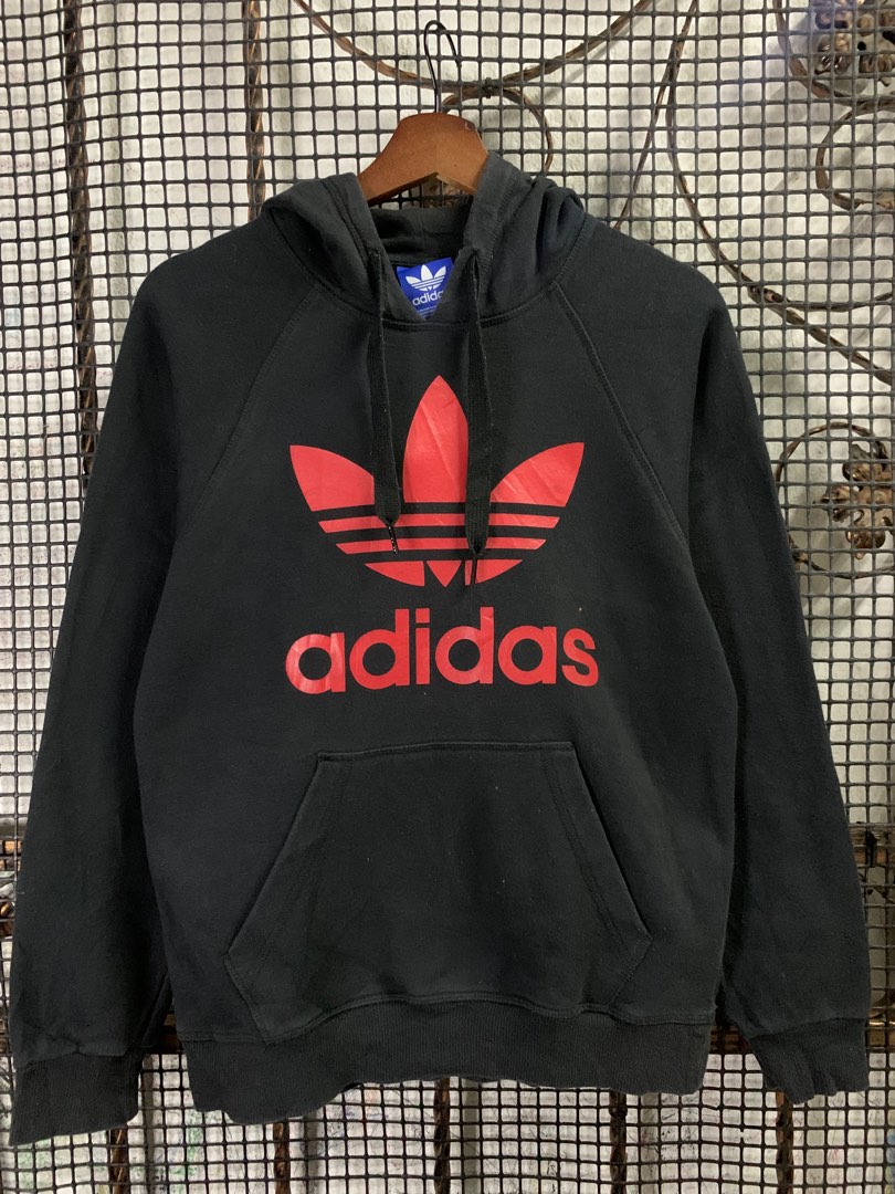 Adidas hoodie black red stripes hot sale