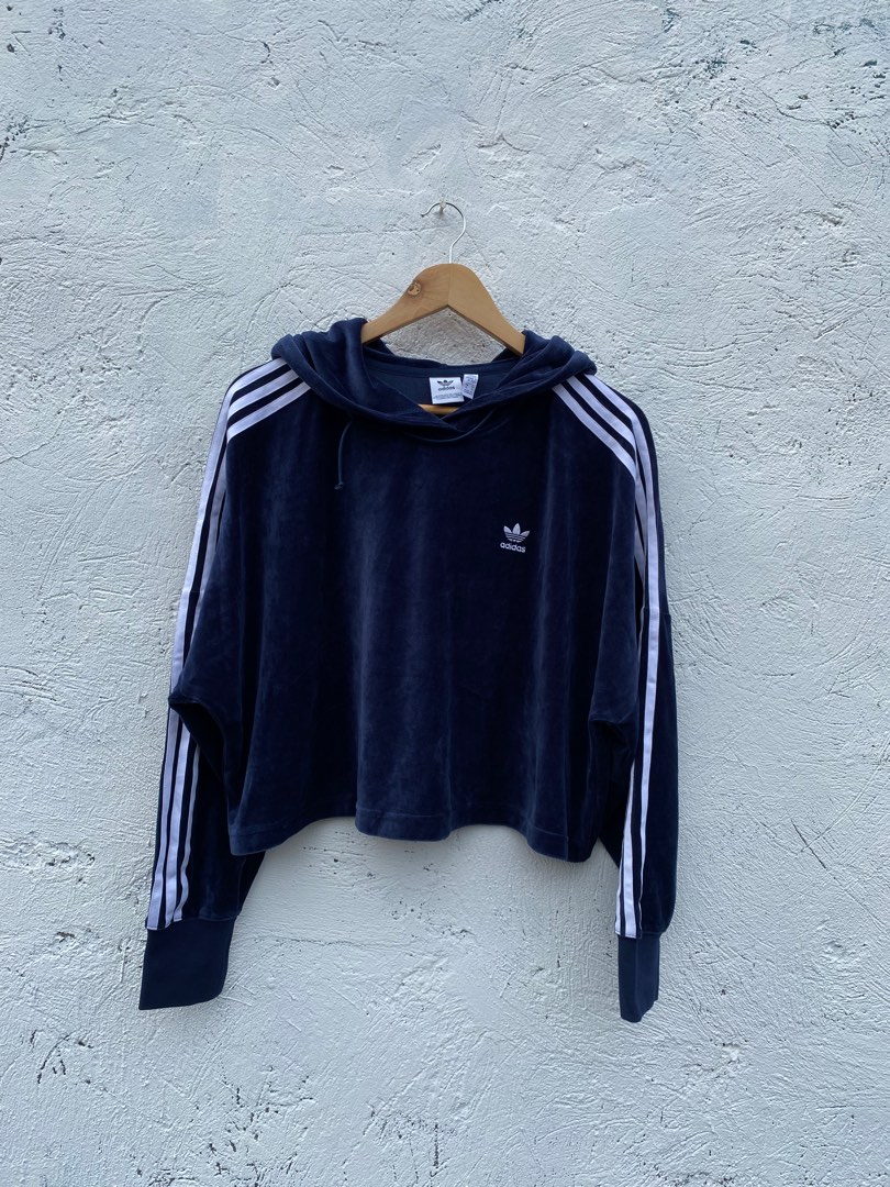 Adidas velour cropped hoodie sales