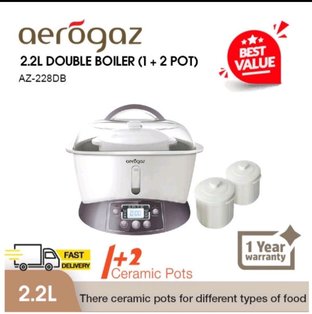 Aerogaz 2.2L double boiler, TV & Home Appliances, Kitchen Appliances