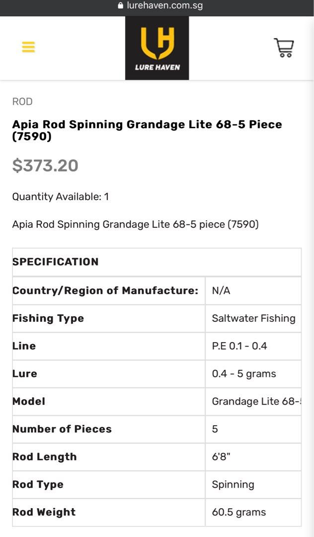 Apia Grandage Lite 68/5 not majorcraft ajing aji daiwa xesta yamaga ...