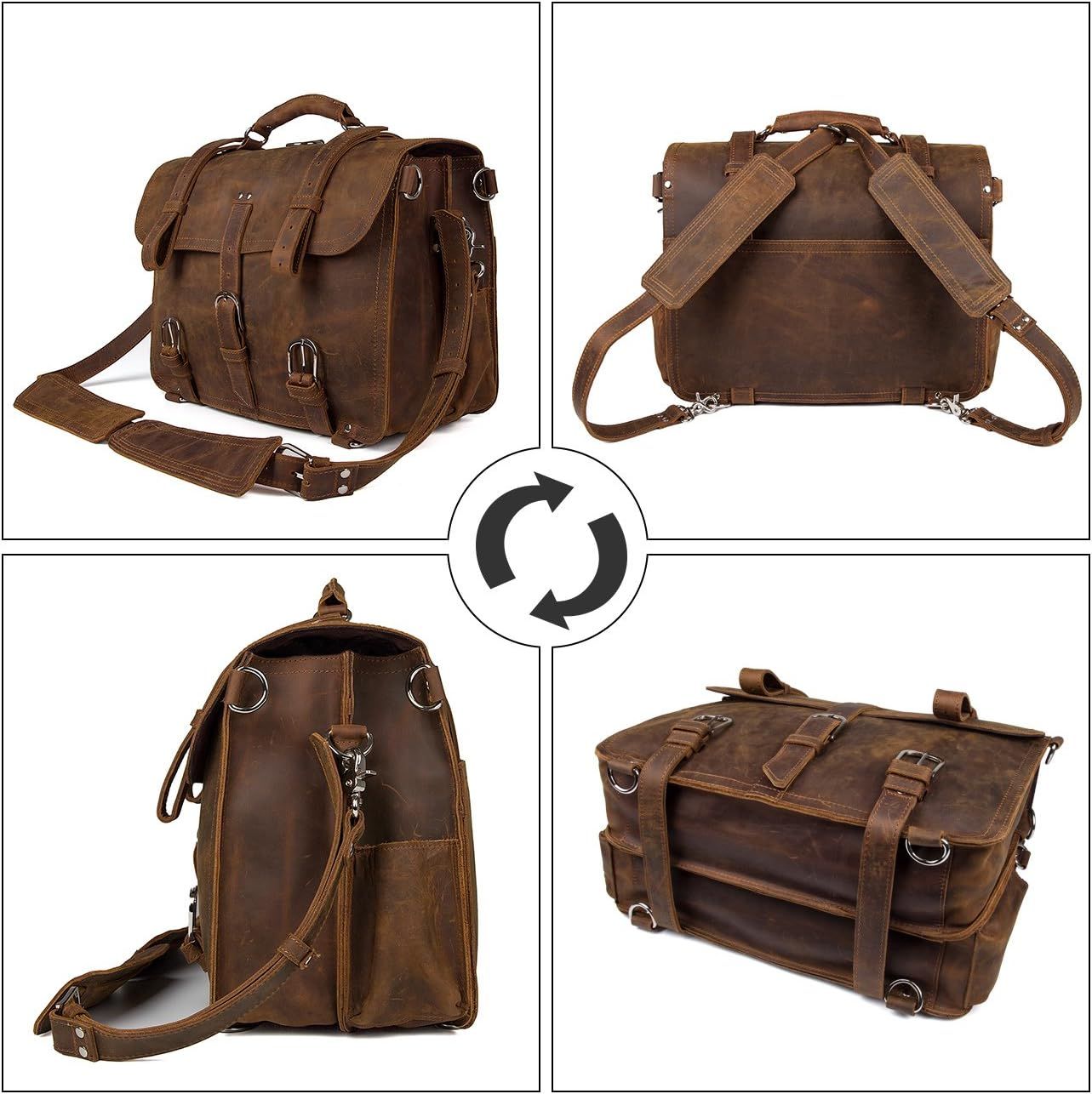 Augus Leather Messenger Bag for Men Briefcase Travel Backpack