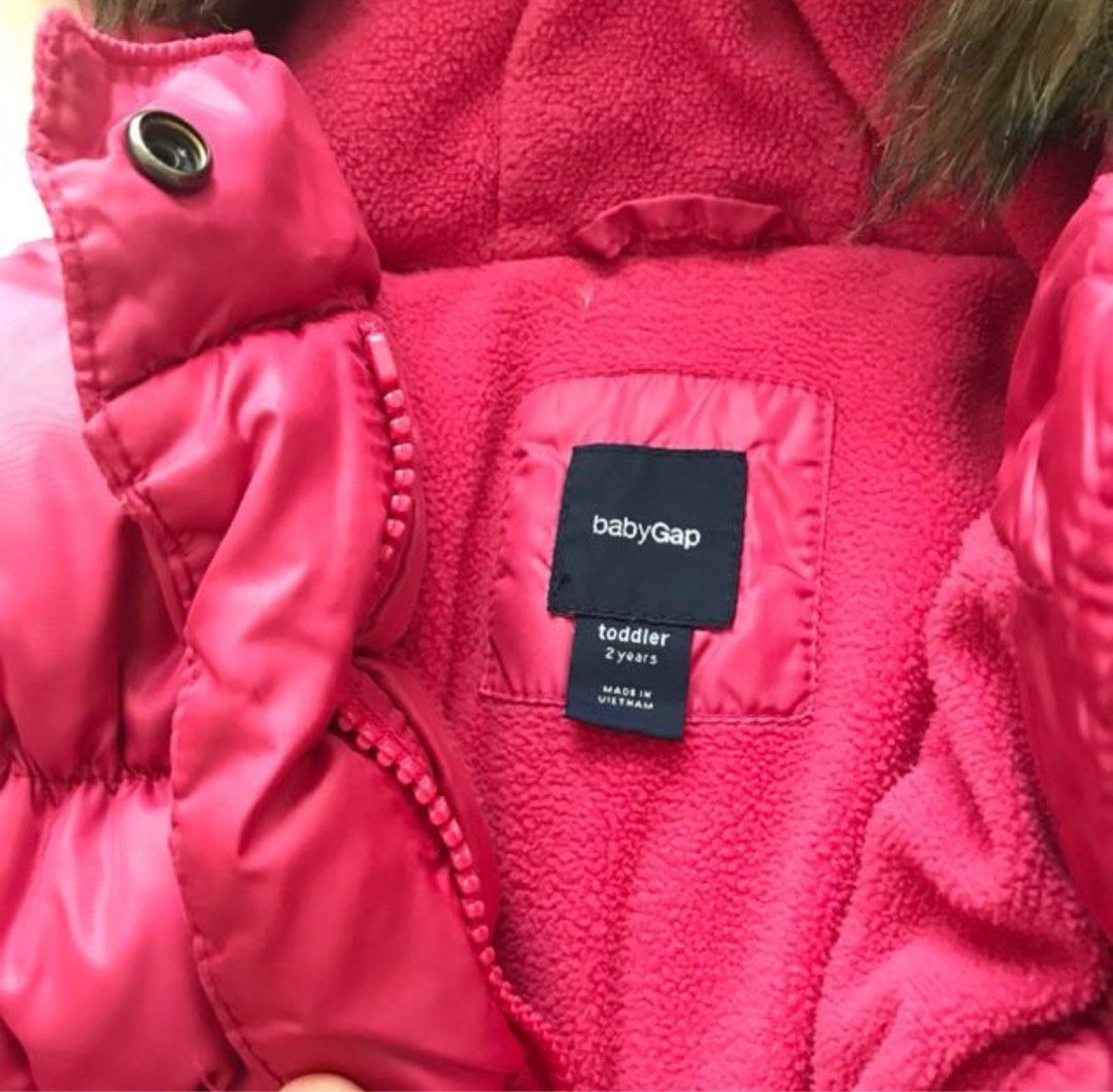 Baby Gap Pink Fur Trimmed Hooded Winter Jacket Down Coat