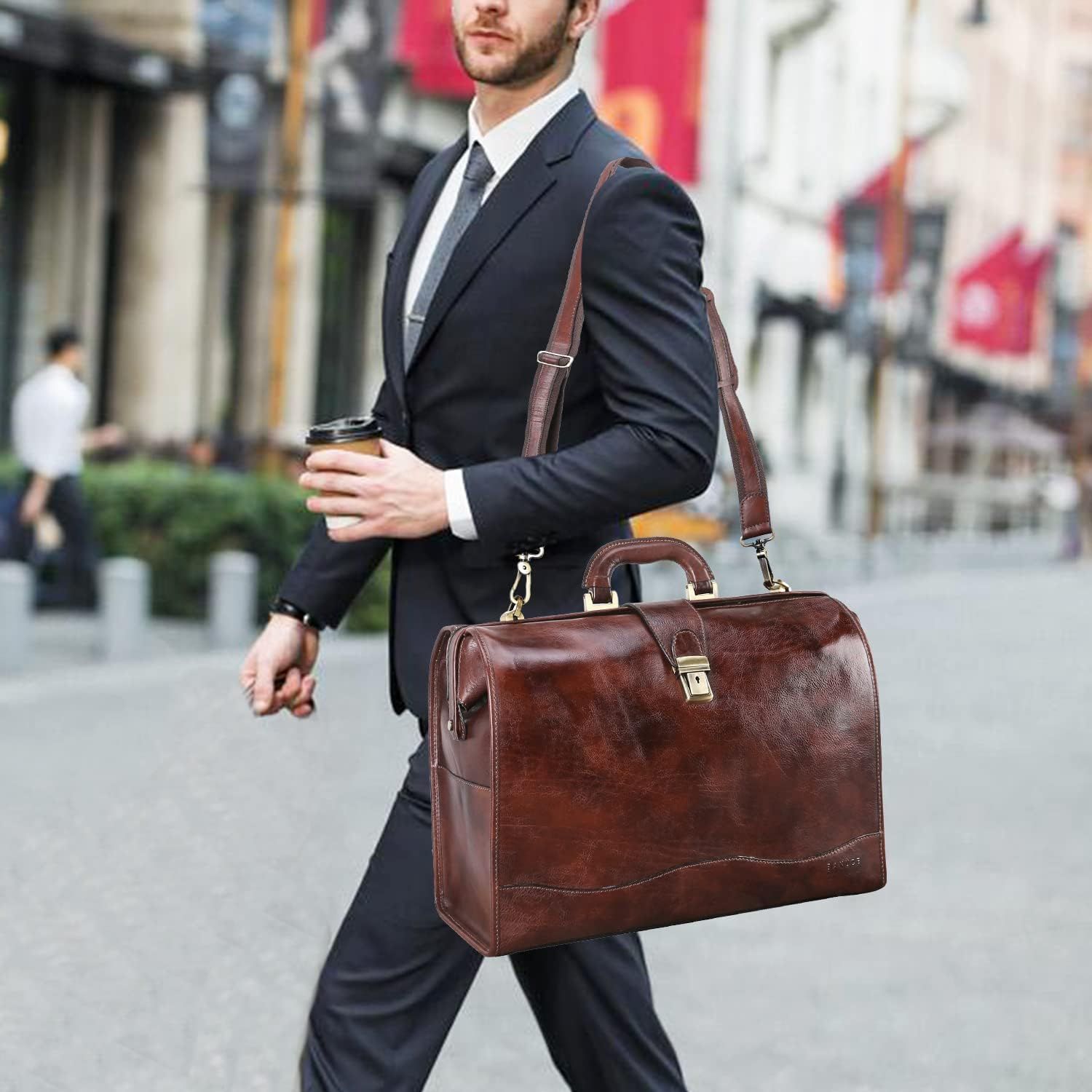 Banuce Vintage Leather Briefcase for Men with Lock 15.6 Inch Laptop Lawyer Attorney Litigator Bags Doctor Bag Attache Case Hard Brown One Size Men s Fashion Bags Briefcases on Carousell