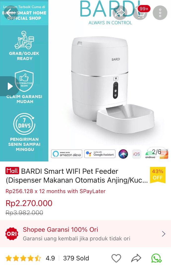 Bardi Pet Feeder Smart Wifi Preloved on Carousell