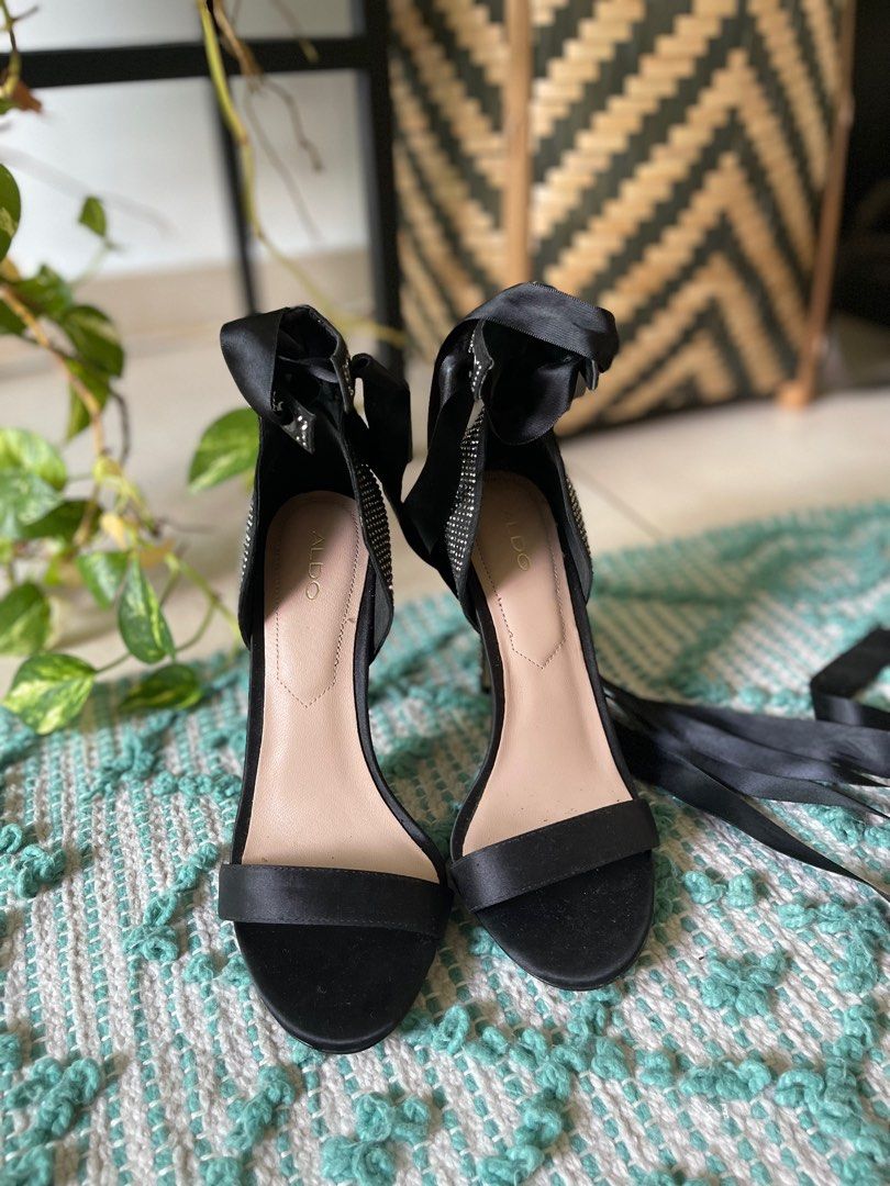Black Aldo crystal embellished strappy heels stilettos Women s