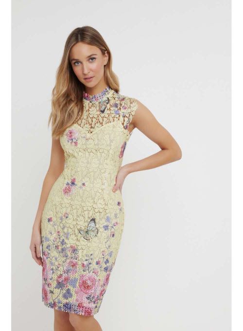 BNWT Paper Dolls ASOS Floral Print Crochet Lace Pencil Bodycon Dress