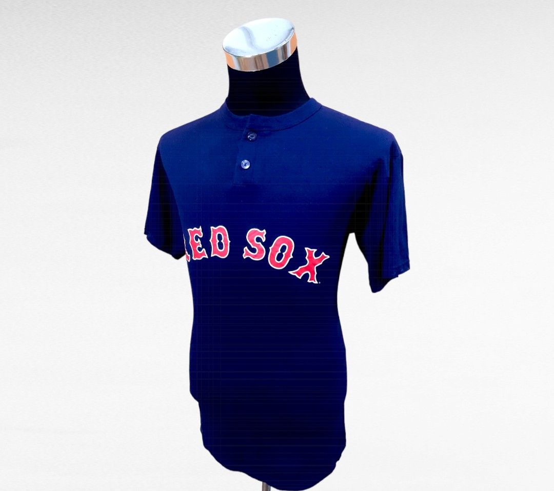 Boston Red Sox Baseball Henley Shirt Blue Large