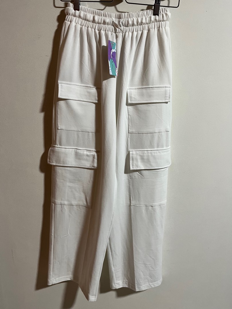 White cotton cheap cargo pants