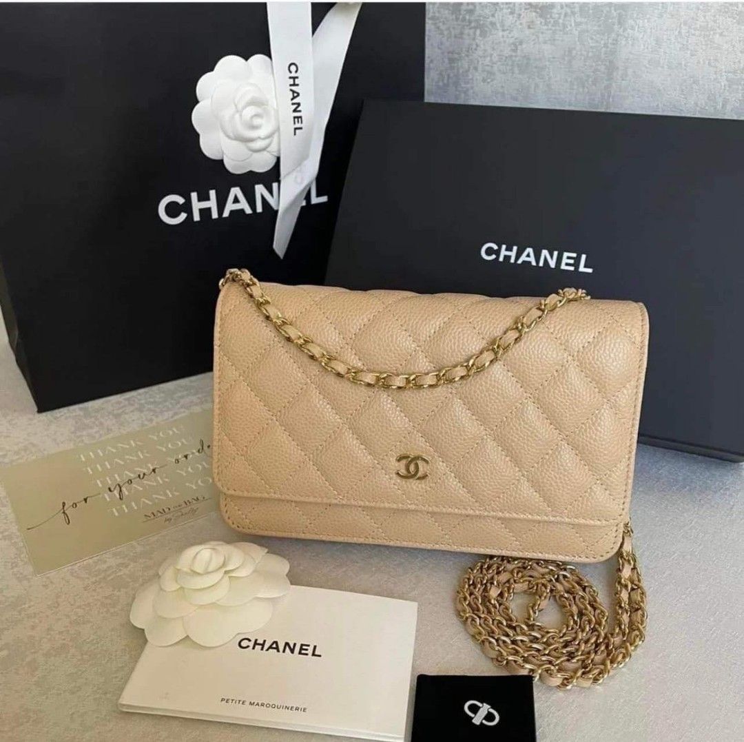 Chanel Quilted Wallet on Chain WOC Beige Caviar Gold Hardware – Coco  Approved Studio