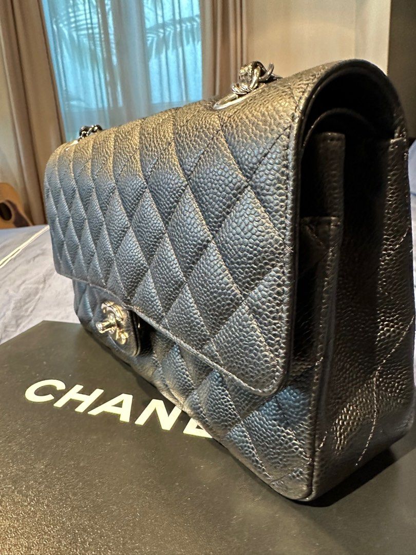 Chanel Classic Double Flap Medium Bag Caviar Black Leather Black Silver  Hardware, Luxury, Bags & Wallets on Carousell