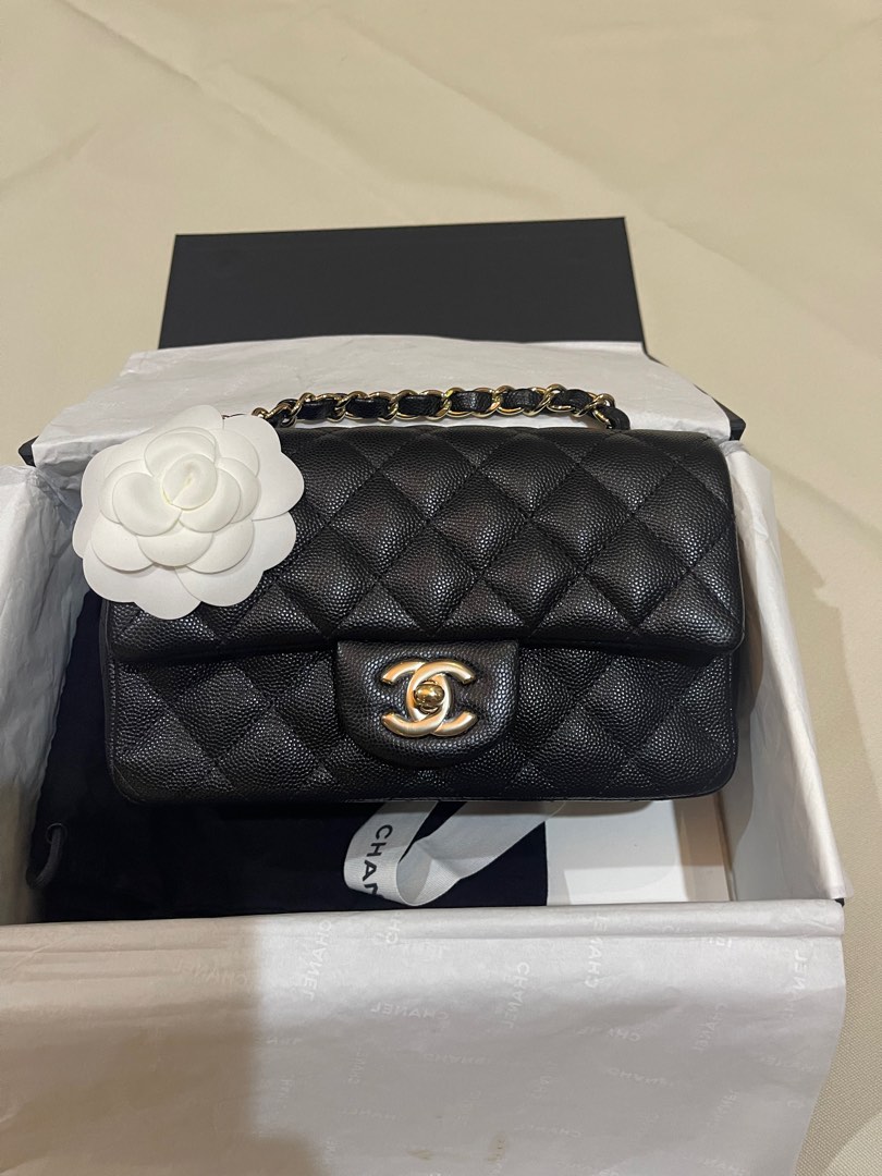 Chanel Mini rectangular Black Light Gold hardware (caviar), Luxury ...