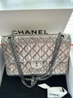 Chanel Reissue 2.55 Crossbody in Silver Distressed Leather Luxury