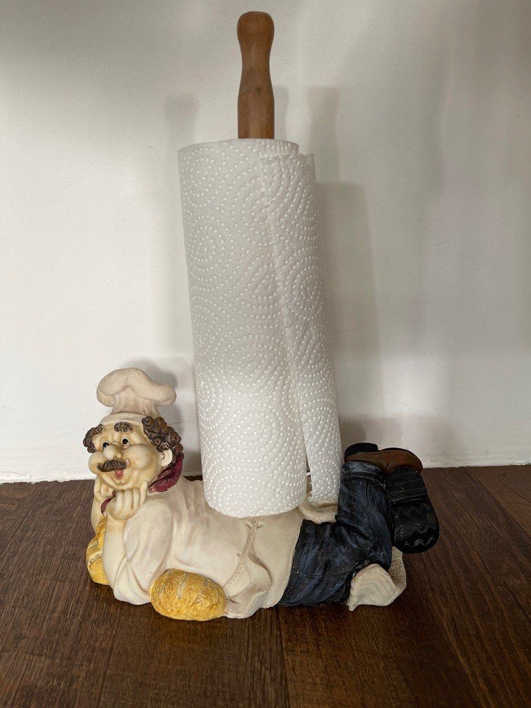 Chef-Themed Paper Towel Holder - Resin Decorative Stand, 11" Tall, Kitchen Counter Decor