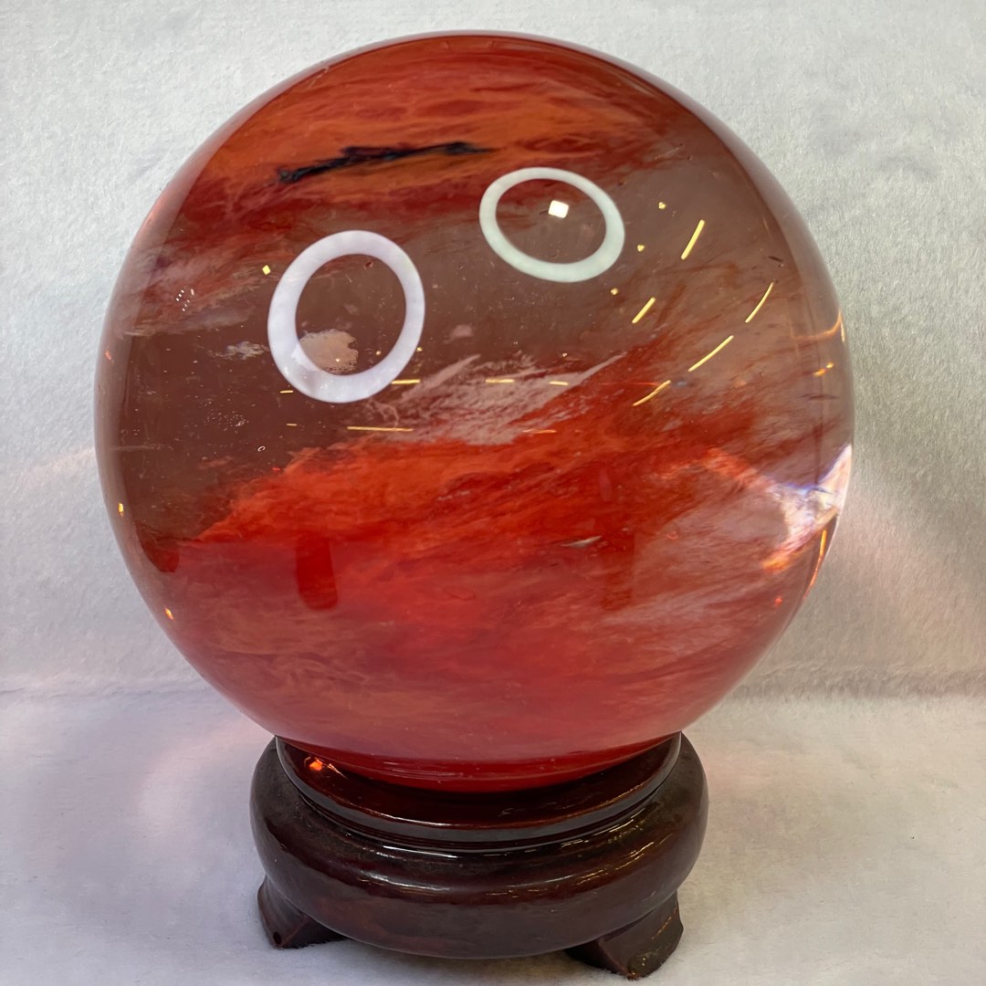 Cherry Quartz Crystal Ball Display with Wooden Stand 2,609.7g Diameter ...