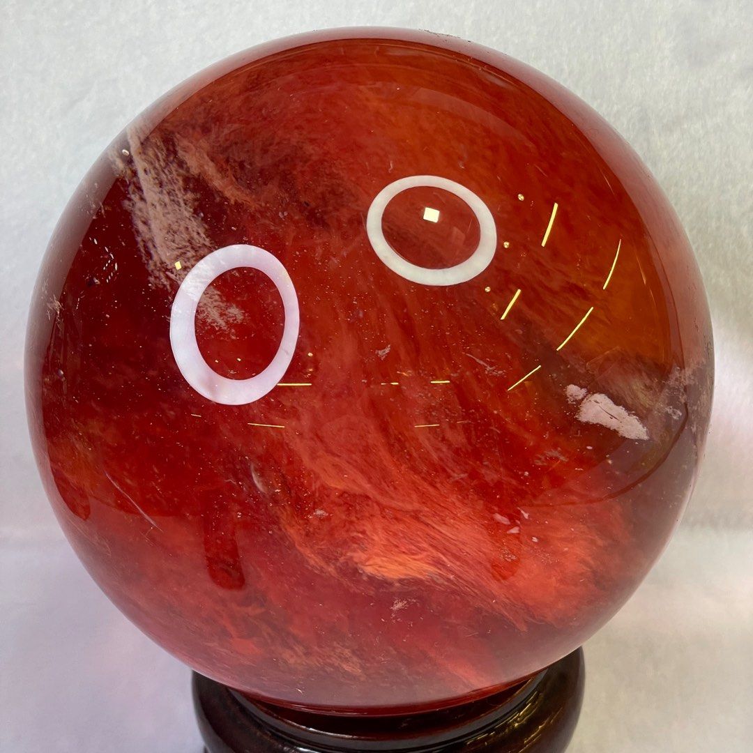 Cherry Quartz Crystal Ball Display with Wooden Stand 2,609.7g Diameter ...