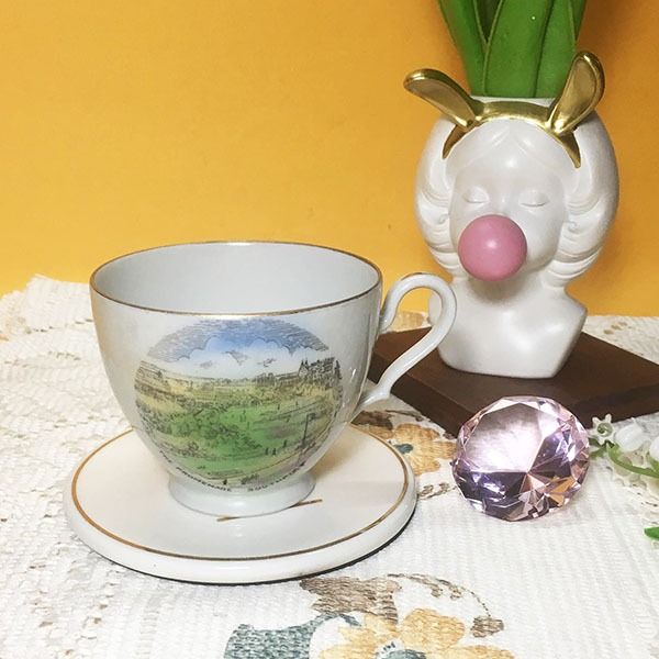 Coaster & teacup set (Category: Coffee & Tea Tableware) located in Mandaluyong City. Submitted by yula_noveltyfinds (Listing ID 1237534319, Image 1). Description: Perfect for a cottage core or shabby chic themed setting - England surplus - ceramic coaster and teacup - with very minimal gold rubs - coaster size approx: 4 inches (diameter) - cup size approx: 4 inches (width including handle) x 2.5 (h) Actual product color may vary from the images s
