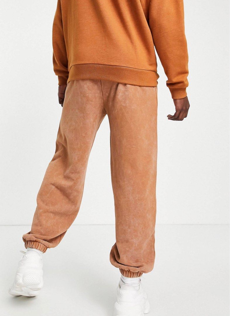 COLLUSION unisex oversized joggers in brown acid wash Women s