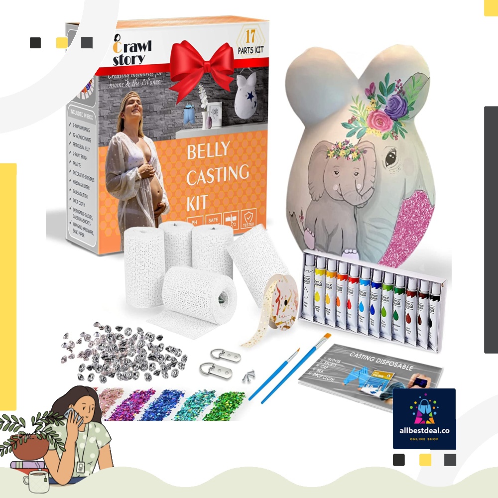 Crawl Story Belly Cast Kit PregnancyBaby Casting kit With 5Plaster Cloth Roll, Hanging