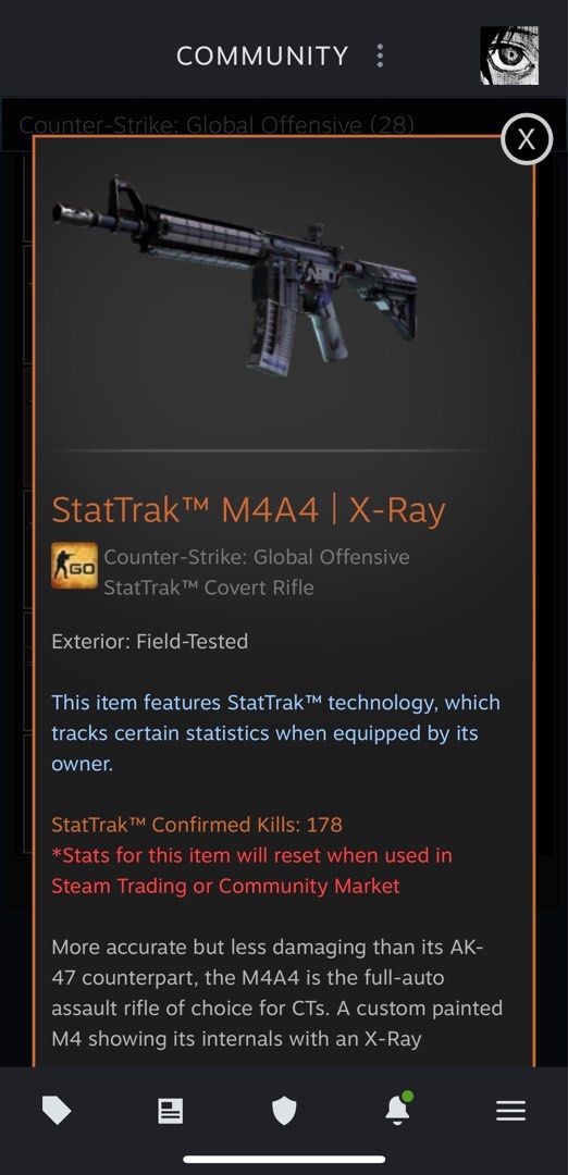 CSGO M4A4 StatTrak XRay (FT), Video Gaming, Gaming Accessories, In