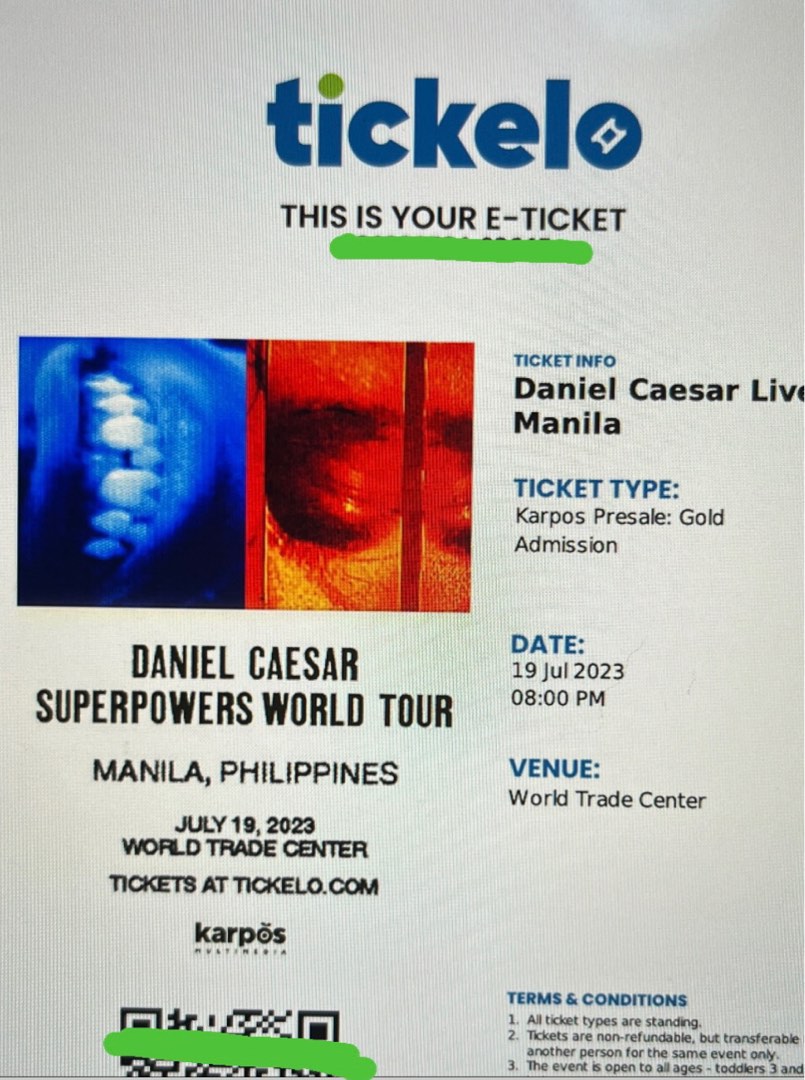 Daniel Caesar Concert Ticket Gold, Tickets & Vouchers, Event Tickets