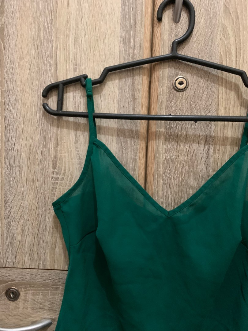 Dark Green Sheer Top, Women's Fashion, Tops, Sleeveless on Carousell