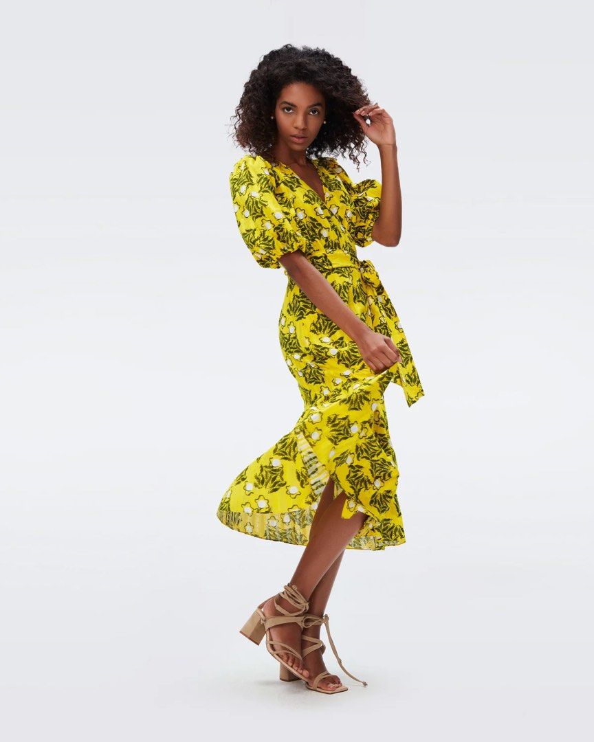 Dvf yellow wrap dress hotsell