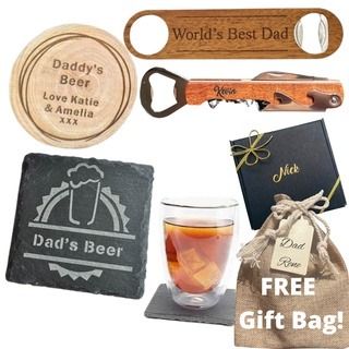 Father's Day Personalized Gift Coaster Bottle Wine Opener Black Slate Corkscrew Gift Best Dad Father
