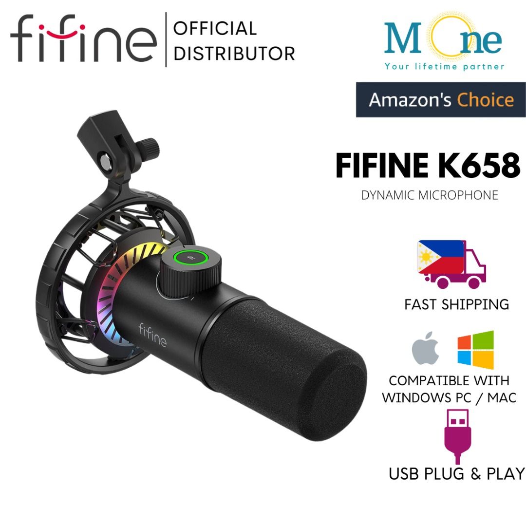 FIFINE K658 USB DYNAMIC GAMING MICROPHONE RGB MICROPHONE DYNAMIC CARDIOID  MIC FOR PC WITH MUTE BUTTON, Audio, Microphones on Carousell