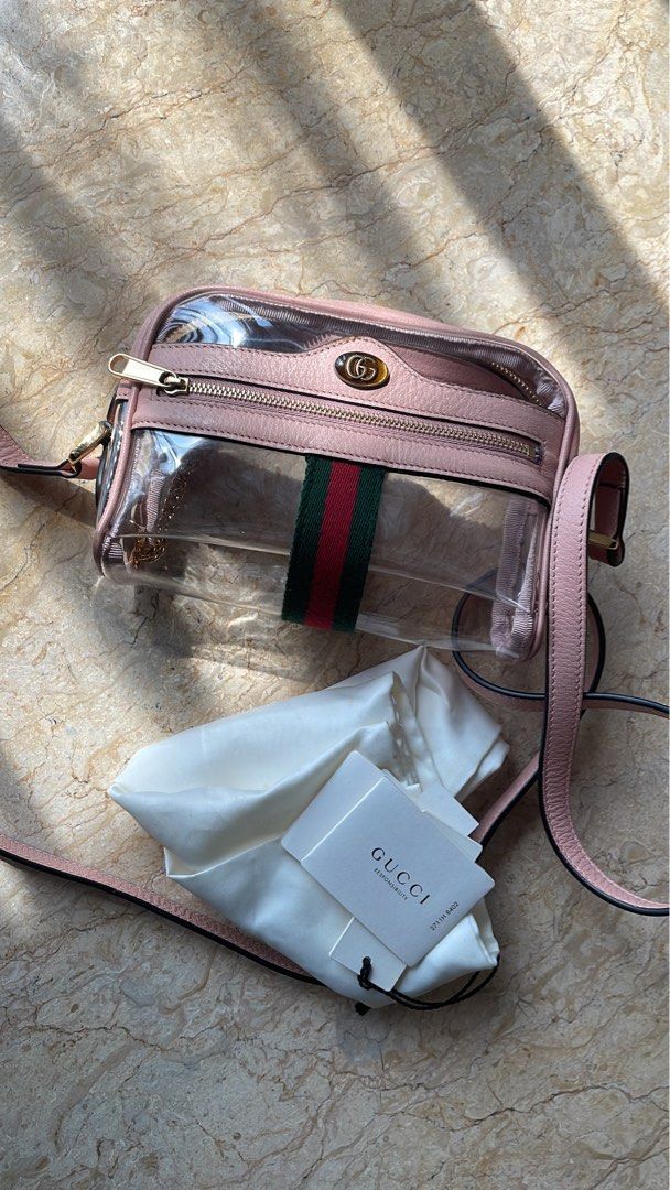 Gucci Pink Leather And Clear PVC Mini Ophidia Gold Hardware