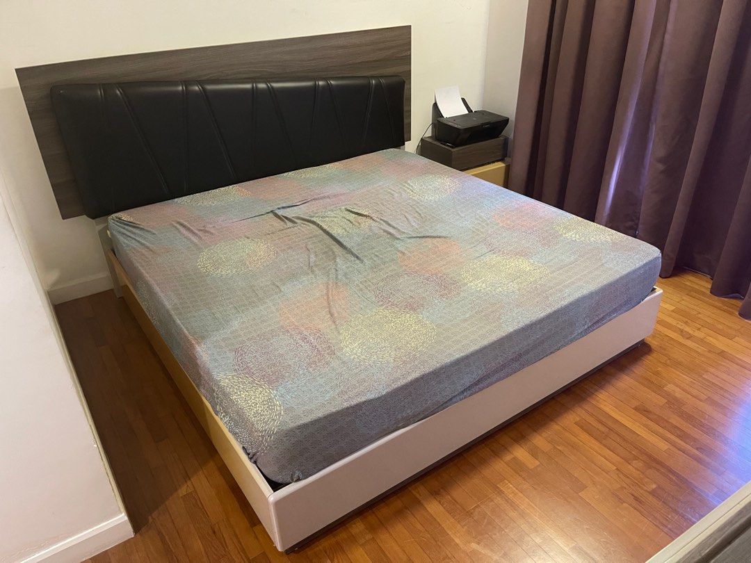 Harvey Norman, King size bed frame with 2 side bed tables and one