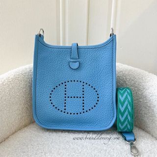 Hermes Evelyne TPM Bag Bleu Orage / Bleu Brume Clemence Palladium