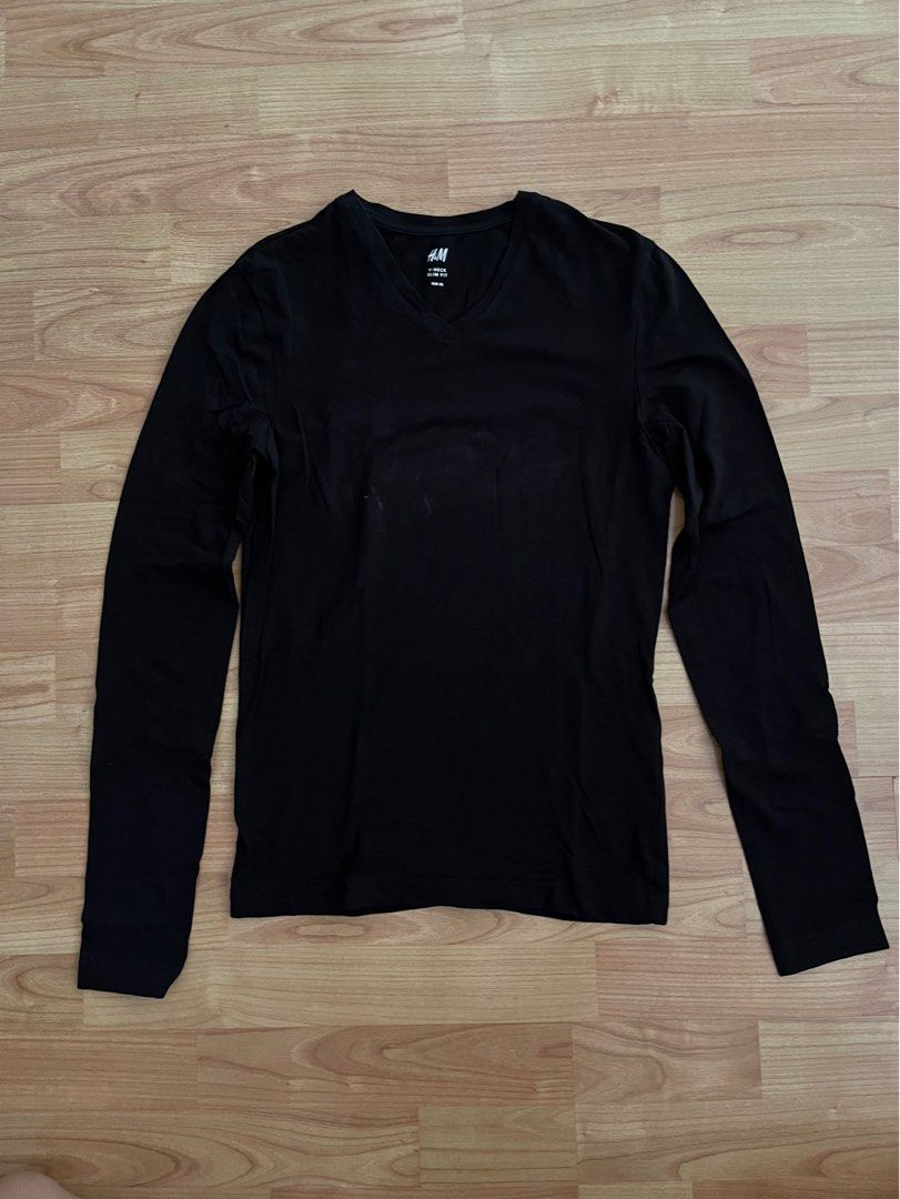 H M Black Long sleeved T shirt Men s Fashion Tops Sets
