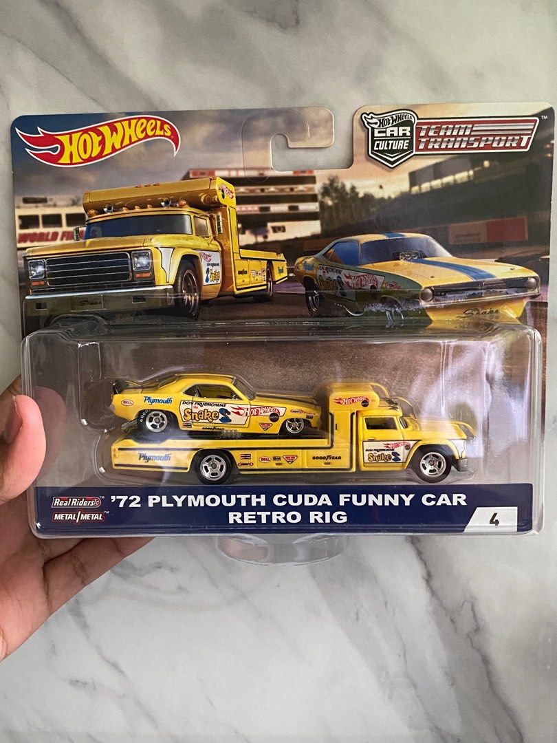 Hot wheels team transport 72 Plymouth Cuda Funny Car retro rig
