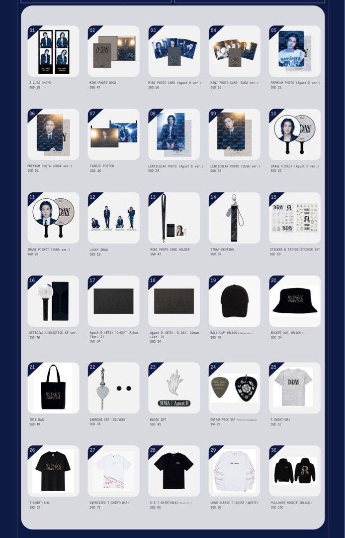 HTB] BTS SUGA D-DAY SG TOUR DAY 1 MERCH, Hobbies & Toys