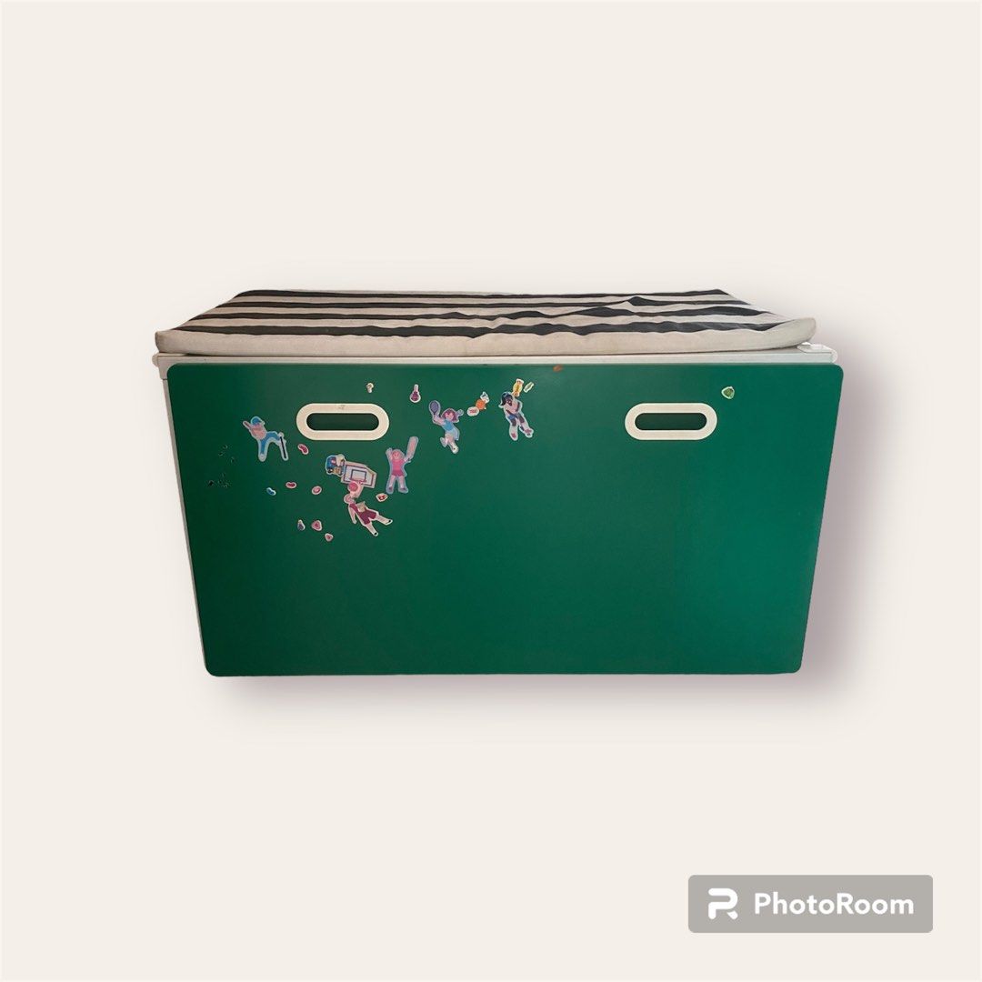 IKEA bench with toys storage. White and green, Furniture & Home Living