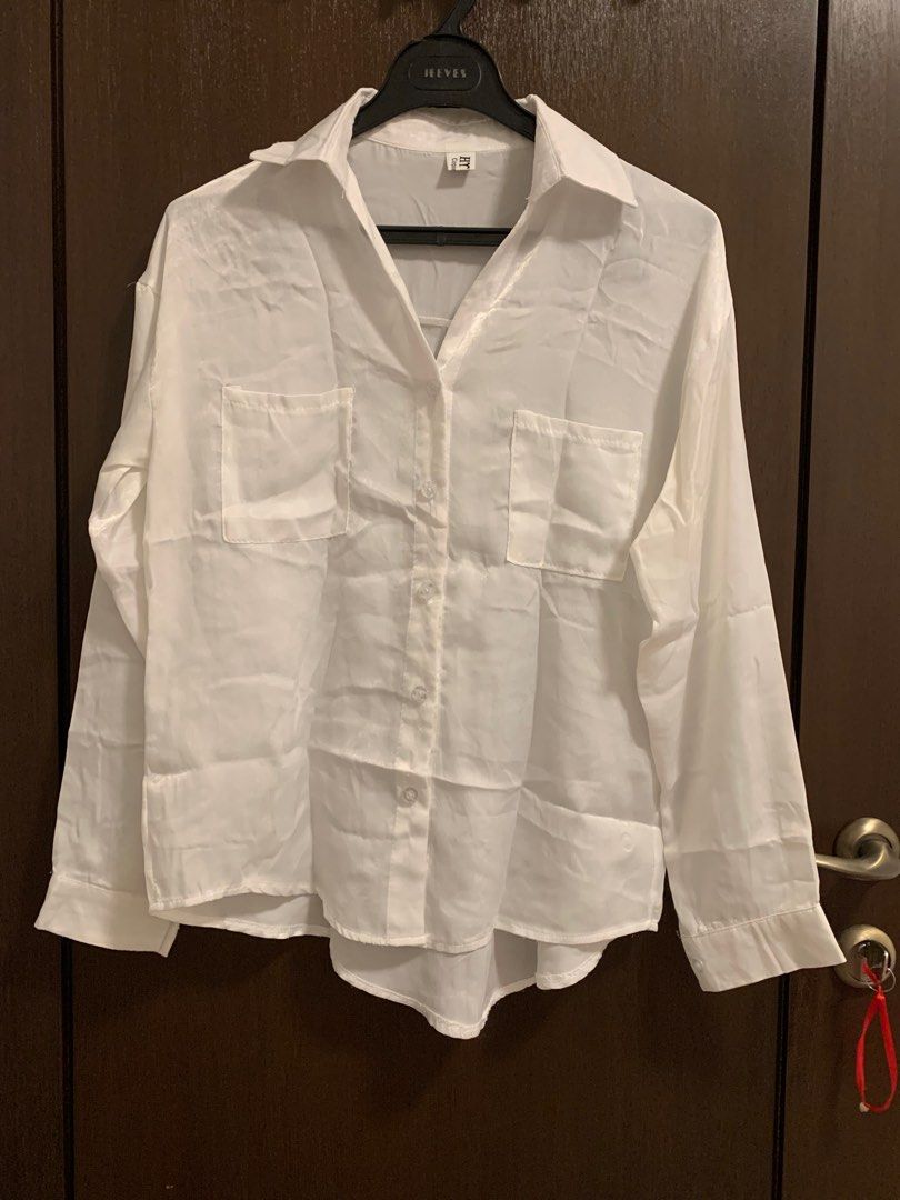 Kemeja Putih / blouse putih/ kemeja putih mengkilap, Fesyen Wanita